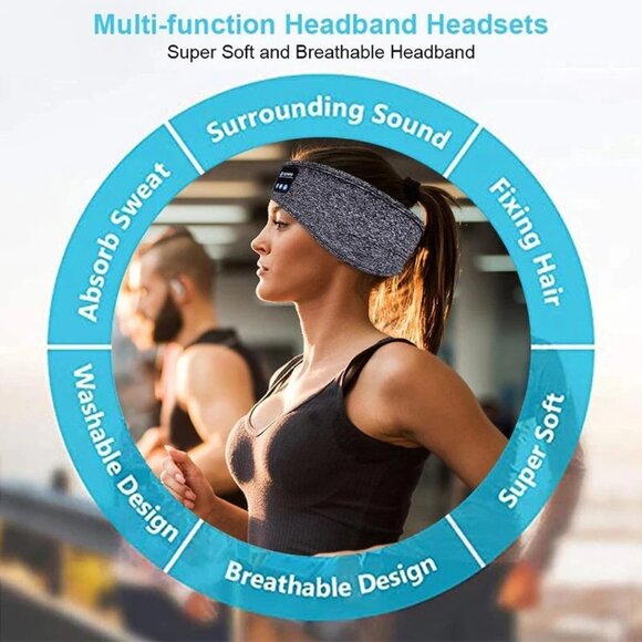 Sleep Bluetooth Headband/Eye Mask Headphones Side Sleeping Running Workout Soft - Picture 7 of 9